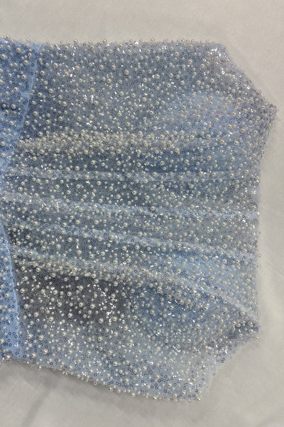 Mermaid Sweetheart Light Blue Pearl Beading Prom Dress with Slit-5