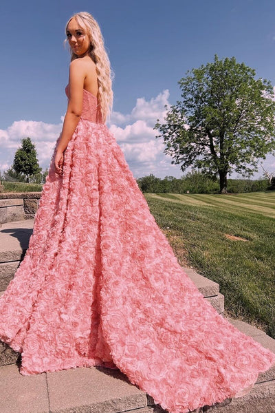 Pink Ball Gown Sweetheart 3D Flower Lace Wedding Dresses VL24090709