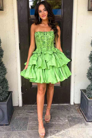 Sage Green Strapless Ruffle Short A-Line Homecoming Dress VL24082703