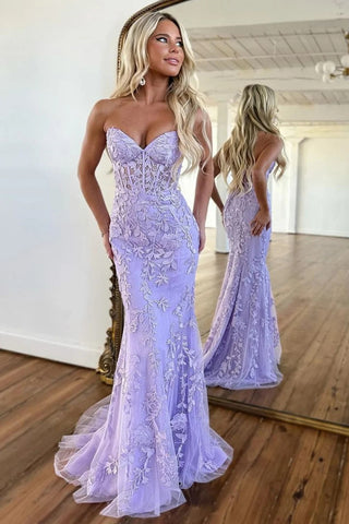 Lilac Sweetheart Neck Mermaid Prom Dress With Appliques VL011234