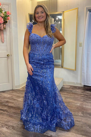 Mermaid Sweetheart Periwinkle Sequins Lace Long Prom Dress VL012610