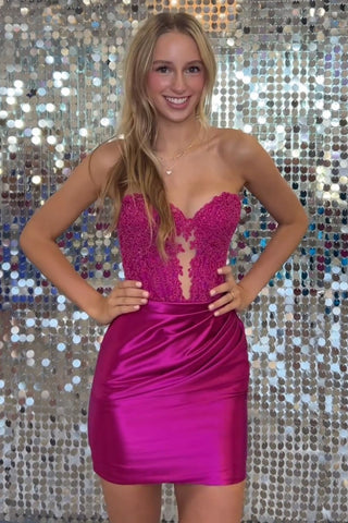 Fuchsia Bodycon Strapless Short Homecoming Dresses with Appliques VL24071308