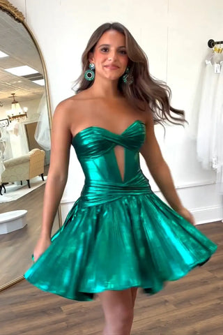 Strapless Dark Green keyhole Short Homecoming Dresses VL24071807