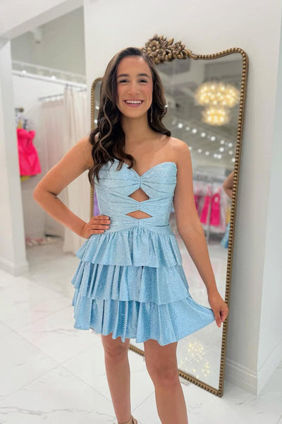 A Line Sweetheart Keyhole Light Blue Homecoming Dresses with Hot Stone VL1061408