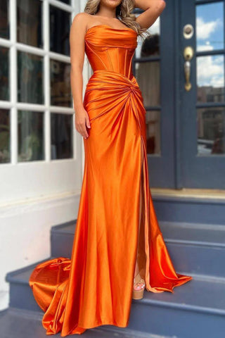 Mermaid Strapless Orange Corset Prom Dress VL011346