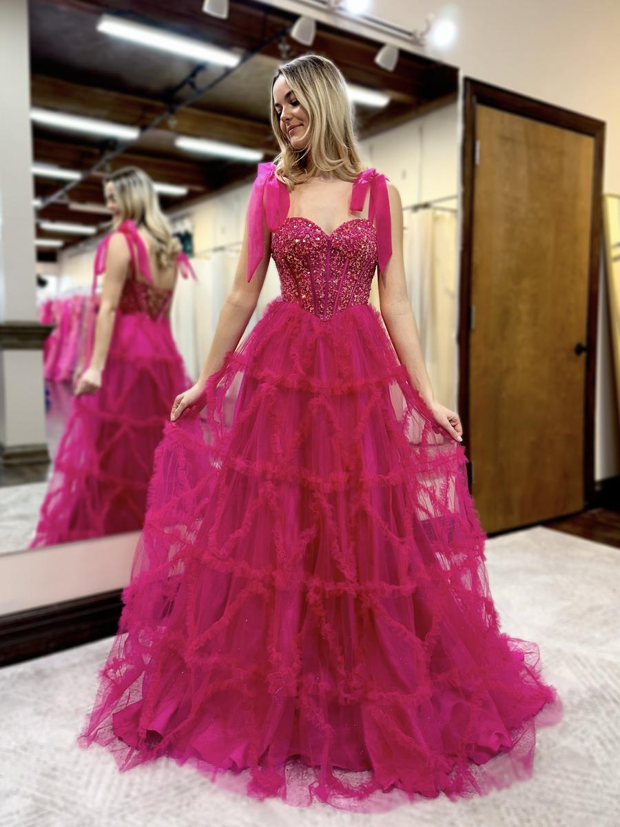 Cute A Line Sweetheart Fuchsia Tulle Long Prom Dresses VL24102001