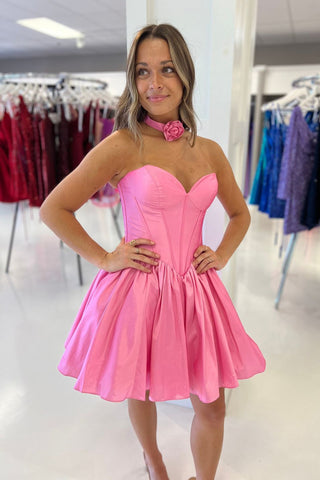 Pretty A-Line Sweetheart Pink Short Corset Homecoming Dresses VL24080610