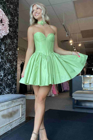 A-Line Sweetheart Sage Green Satin Homecoming Dresses VL24080308