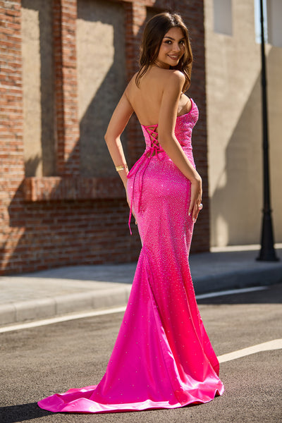 Mermaid Sweetheart Keyhole Pink Prom Dress with Hot Stone VL25122116